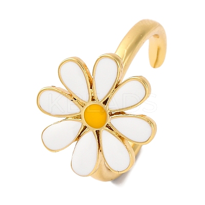 Rack Plating Flower Brass Enamel Open Cuff Rings for Women RJEW-S242-10B-1