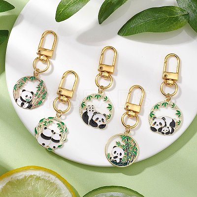Panda Alloy Enamel Pendant Decoration HJEW-JM02602-1
