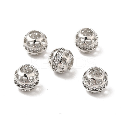 Hollow Brass Micro Pave Clear Cubic Zirconia European Style Beads KK-E068-VB485-1
