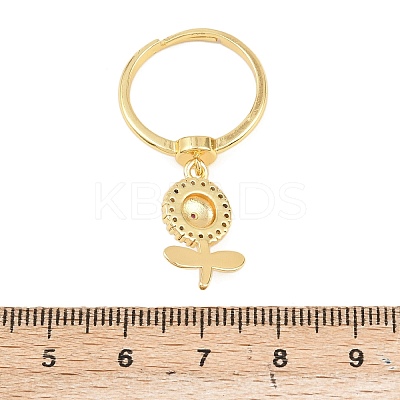 Brass Micro Pave Cubic Zirconia Pendant Finger Rings for Women RJEW-A090-02G-1
