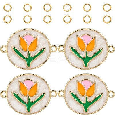 6Pcs Brass Colorful Enamel Connector Charms FIND-CN0001-24-1