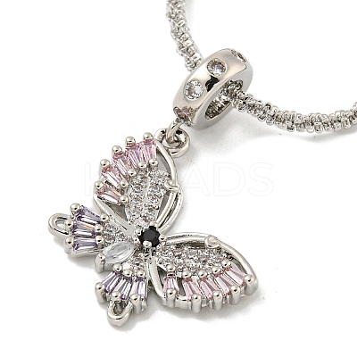 Rack Plating Brass Pave Colorful Cubic Zirconia Butterfly Pendant Necklaces NJEW-A031-04P-1