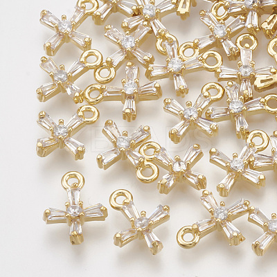 Brass Cubic Zirconia Tiny Cross Charms KK-T035-18-1