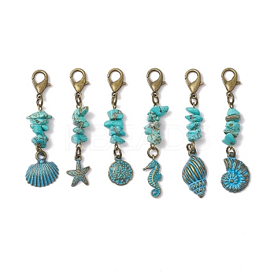 6Pcs Ocean Theme Alloy Pendant Decorations HJEW-JM02929-1
