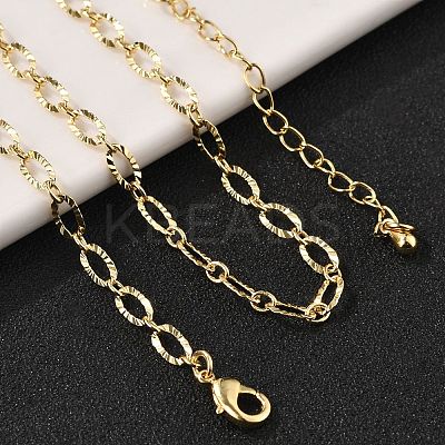 Brass Textured Oval Link Chain Necklaces for Women Men NJEW-F337-07G-1