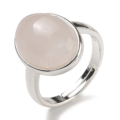 Natural Rose Quartz Oval Adjustable Rings RJEW-K371-07S-23-1