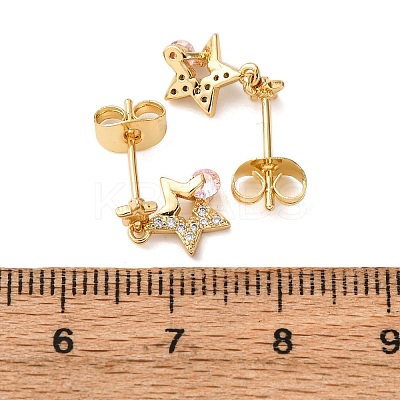 Brass Micro Pave Cubic Zirconia Star Dangle Stud Earrings EJEW-K267-22G-1