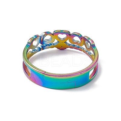 Ion Plating(IP) 201 Stainless Steel Hollow Out Heart with Evil Eye Finger Ring for Women RJEW-C045-06M-1