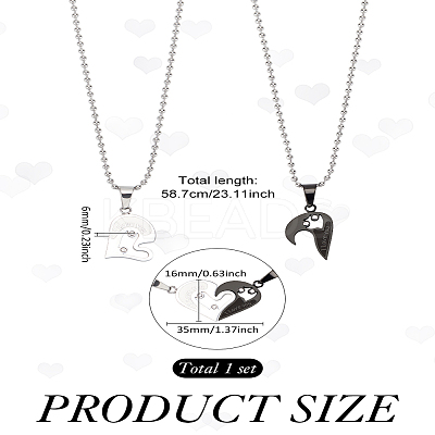 1 Set Stainless Steel Couple Heart Pendant Ball Chain Necklaces for Women Men NJEW-LP0001-61A-1