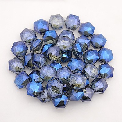 Hexagon Electroplate Full Rainbow Plated Glass Beads Strands EGLA-P015-M-1