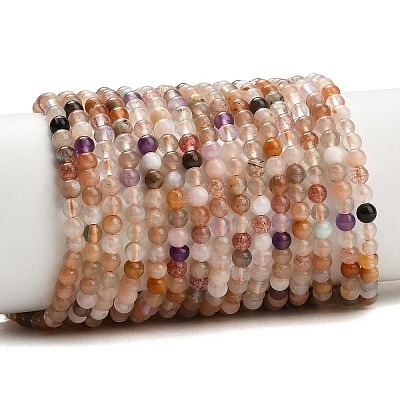 Natural Moonstone & Amazonite & Amethyst & Strawberry Quartz Beads Strands G-A324-A01-4mm-1