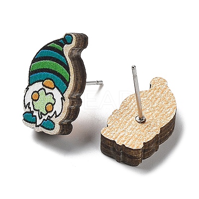 Printing Wood Stud Earrings for Women EJEW-B028-09A-1