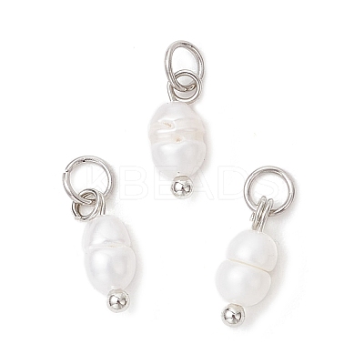Natural Cultured Freshwater Pearl Potato Charms with Brass Jump Rings PALLOY-JF04176-02-1