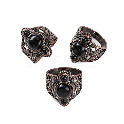 Natural Obsidian Retro Finger Rings RJEW-B067-01R-21-1
