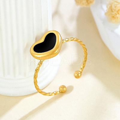 304 Stainless Steel Enamel Cuff Rings for Women RJEW-F194-05G-1