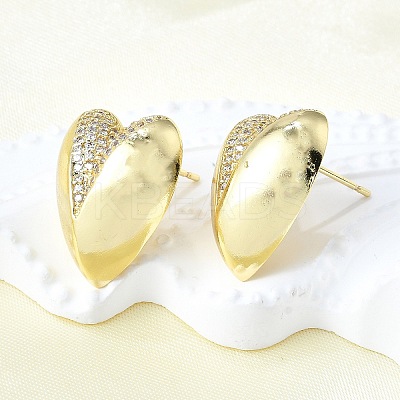 Brass Micro Pave Clear Cubic Zirconia Stud Earrings for Women EJEW-F363-06G-1