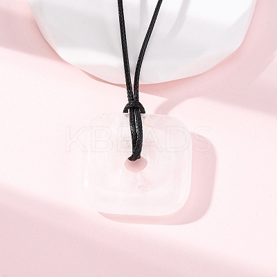 Natural Quartz Crystal Square Pendants Black PU Leather Cord Necklaces NJEW-K285-01A-1
