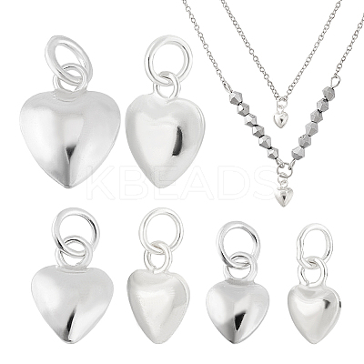 6Pcs 3 Styles 925 Sterling Silver Heart Charms with Jump Rings STER-PH0002-29-1