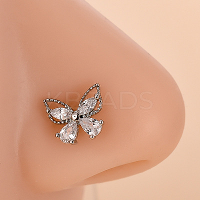 316L Surgical Stainless Steel Clear Cubic Zirconia L-Shaped Nose Rings WG09863-21-1
