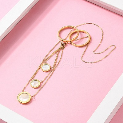 304 Stainless Steel & Natural Shell Ring Lariat Necklaces for Women NJEW-A045-21G-1