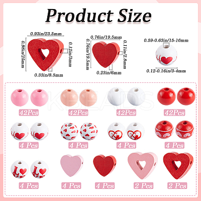 Valentine's Day Spray Painted Natural Wood Beads WOOD-SP0001-26-1