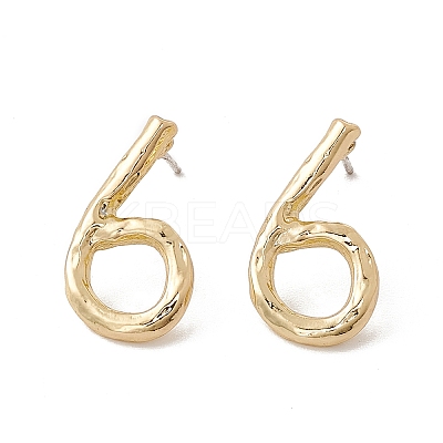 Brass Number Stud Earrings with 925 Sterling Silver Pins for Women LS-EJEW-A077-01F-1