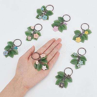 Flower Leaf Alloy Enamel & Glass Pendant Keychain KEYC-AB00014-1