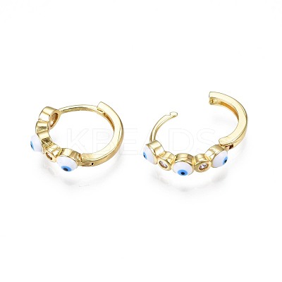 Clear Cubic Zirconia Evil Eye Huggie Hoop Earrings with Enamel EJEW-N015-18A-1
