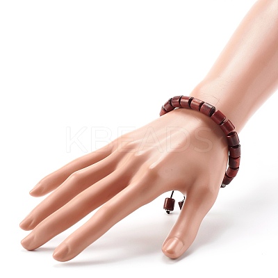 Waxed Wooden Column Beads Stretch Bracelet for Men Women BJEW-JB06776-1