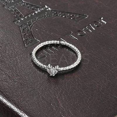 Heart Clear Cubic Zirconia Cuff Rings RJEW-G337-14G-1