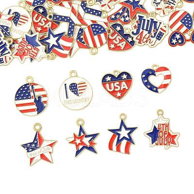 60Pcs 15 Styles Independence Day Alloy Enamel Pandants FIND-FS0004-41-1