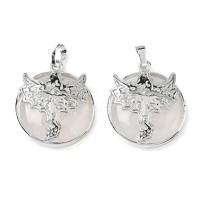 Natural Quartz Crystal Flat Round Pendants G-G279-01P-06-1