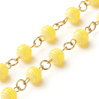 1 Strand Handmade Resin Stripe Pattern Round Beads Link Chains AJEW-SZ0002-01B-1