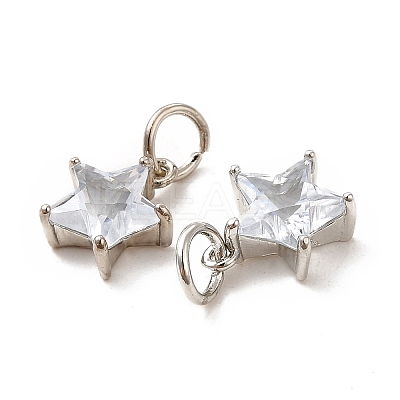Rack Plating Brass Clear Cubic Zirconia Pendants KK-E081-03P-1