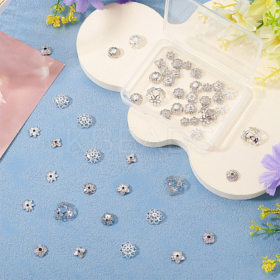 54Pcs 9 Style Brass Bead Caps KK-TA0003-41-1