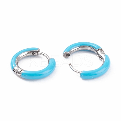 Two Tone 304 Stainless Steel Chunky Huggie Hoop Earrings with Enamel for Women EJEW-C043-11-07P-1