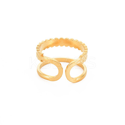 Ion Plating(IP) 304 Stainless Steel Double Line Open Cuff Ring for Women RJEW-S405-189G-1