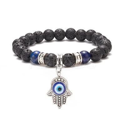 Natural Lava Rock & Lapis Lazuli(Dyed) Stretch Bracelet BJEW-TA00148-1