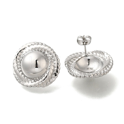 304 Stainless Steel Flat Round Stud Earrings for Women EJEW-S227-61P-1
