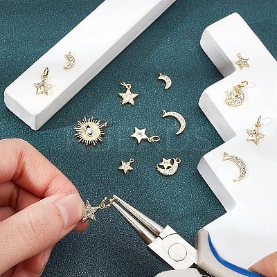 14Pcs 7 Style Brass Micro Pave Cubic Zirconia Charms ZIRC-FH0001-10-1