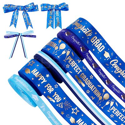 6Pcs 6 Styles Graduation Season Gold Stamping Polyester Printed Ribbon OCOR-PH0005-03-1