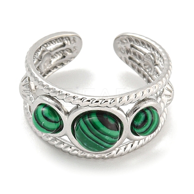 304 Stainless Steel Synthetic Malachite Cuff Rings G-Z056-06P-03-1