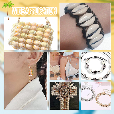 80Pcs 8 Styles Printed Natural Cowrie Shell Beads SHEL-PH0001-40-1
