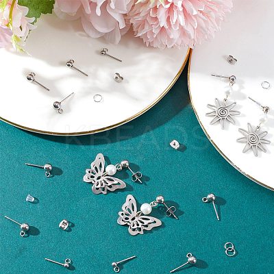 150Pcs 3 Size 202 Stainless Steel Ball Stud Earring Findings STAS-SP0001-53-1