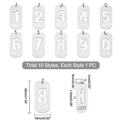 10Pcs 10 Style 201 Stainless Steel Pendants STAS-UN0026-25-1