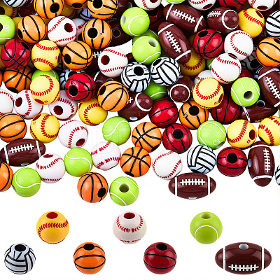 140Pcs 7 Styles Sport Opaque Acrylic Beads MACR-PA0001-08-1