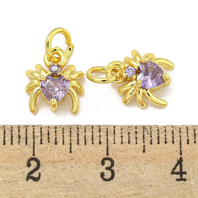 Rack Plating Brass Micro Pave Cubic Zirconia Spider Charms ZIRC-I065-02G-1
