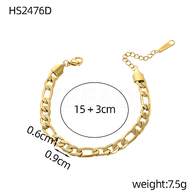 304 Stainless Steel Figaro Chain Bracelets for Women STAS-OY012-44G-1