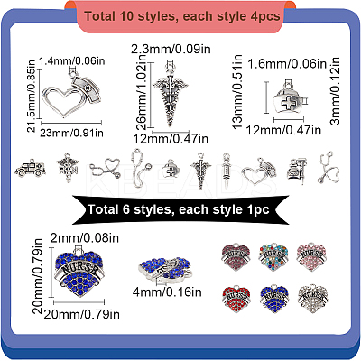 42Pcs 15 Style Tibetan Style Alloy & Alloy Rhinestone Pendants TIBEP-SC0002-41-1