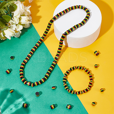 300Pcs 2 Styles Ghana Jamaica Reggae Stripe Resin Beads RESI-UN0001-07-1